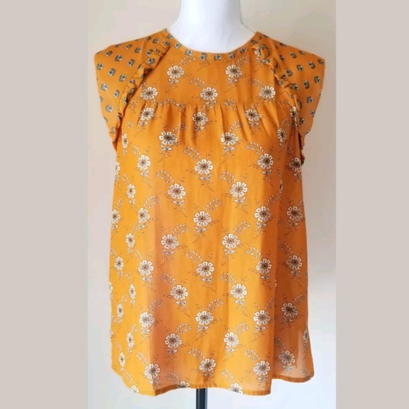 LOFT Tops - Loft Yellow Floral Short Sleeve Top Size XS (216)